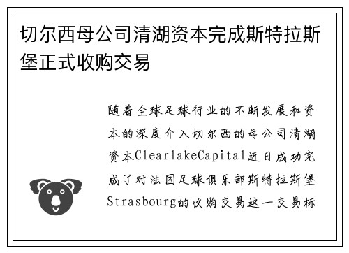 切尔西母公司清湖资本完成斯特拉斯堡正式收购交易